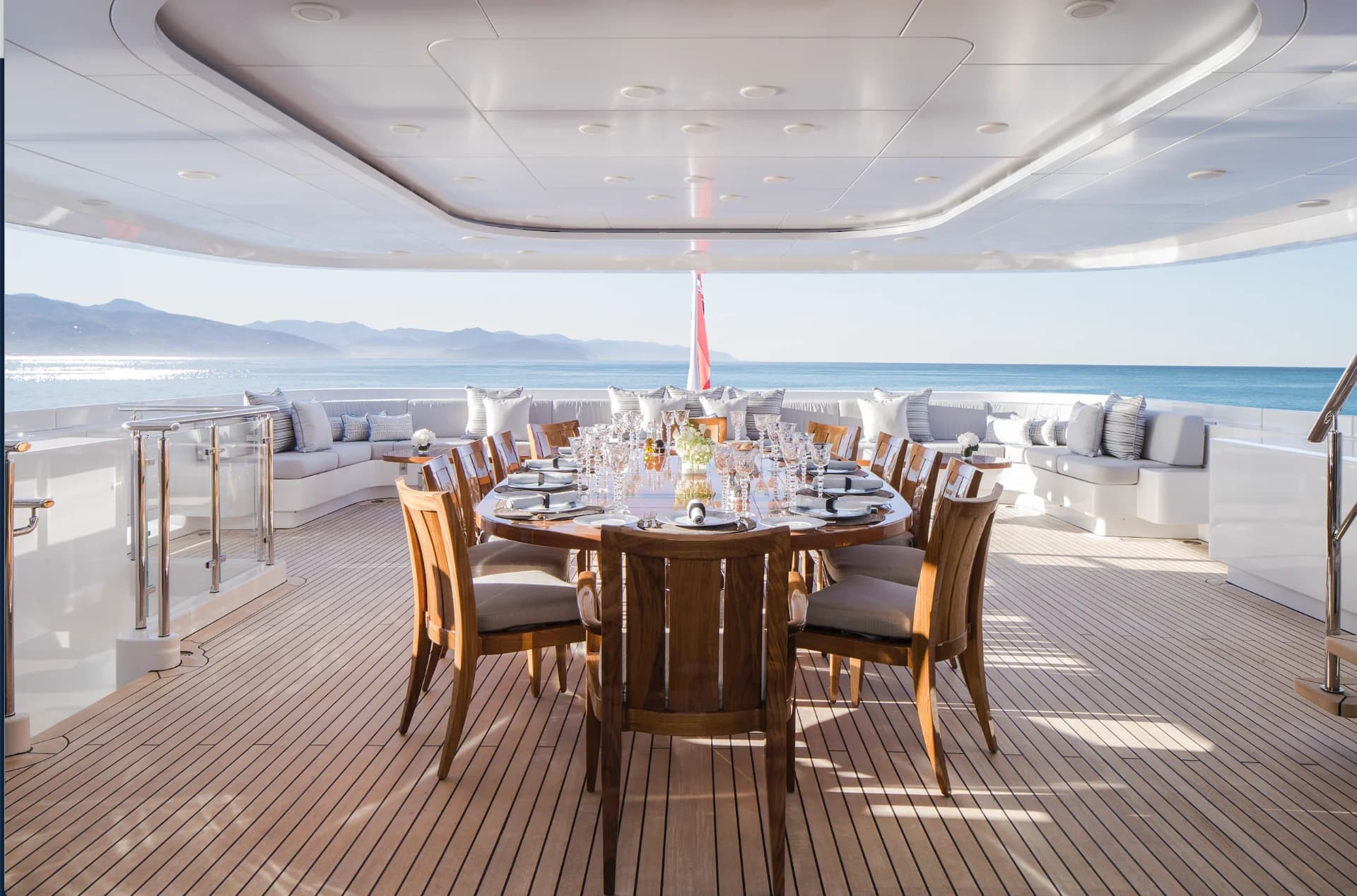 Deck of a superyacht with luxury seating