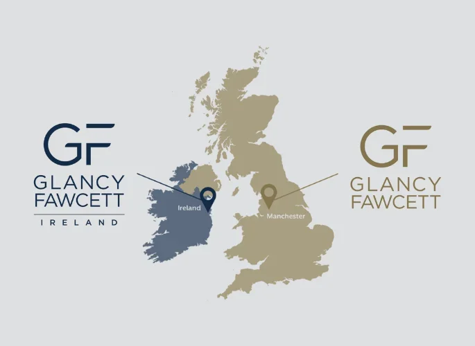 Map of Glancy Fawcett logistics hubs in Manchester and Dublin