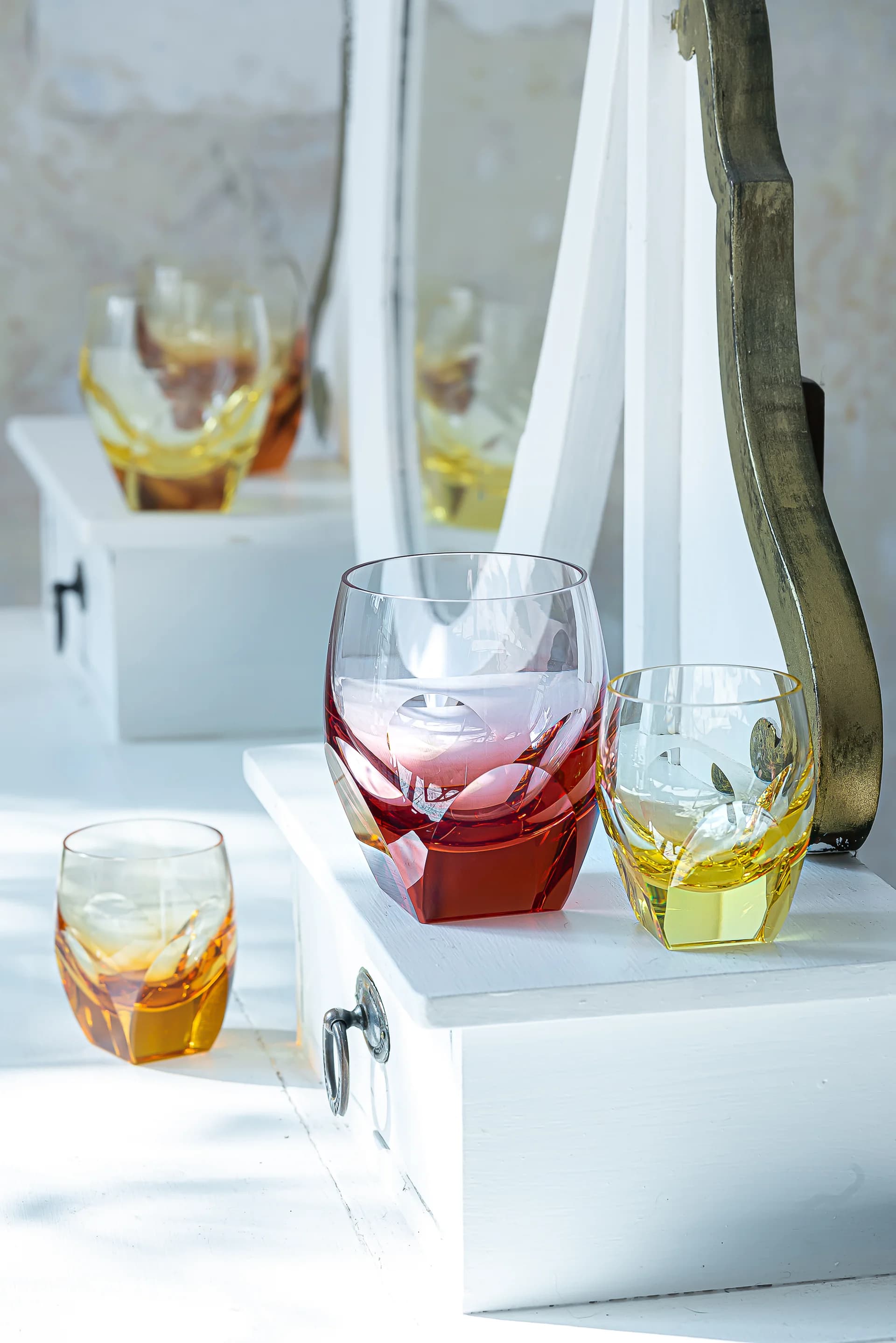 A collection of sparkling crystal glassware.